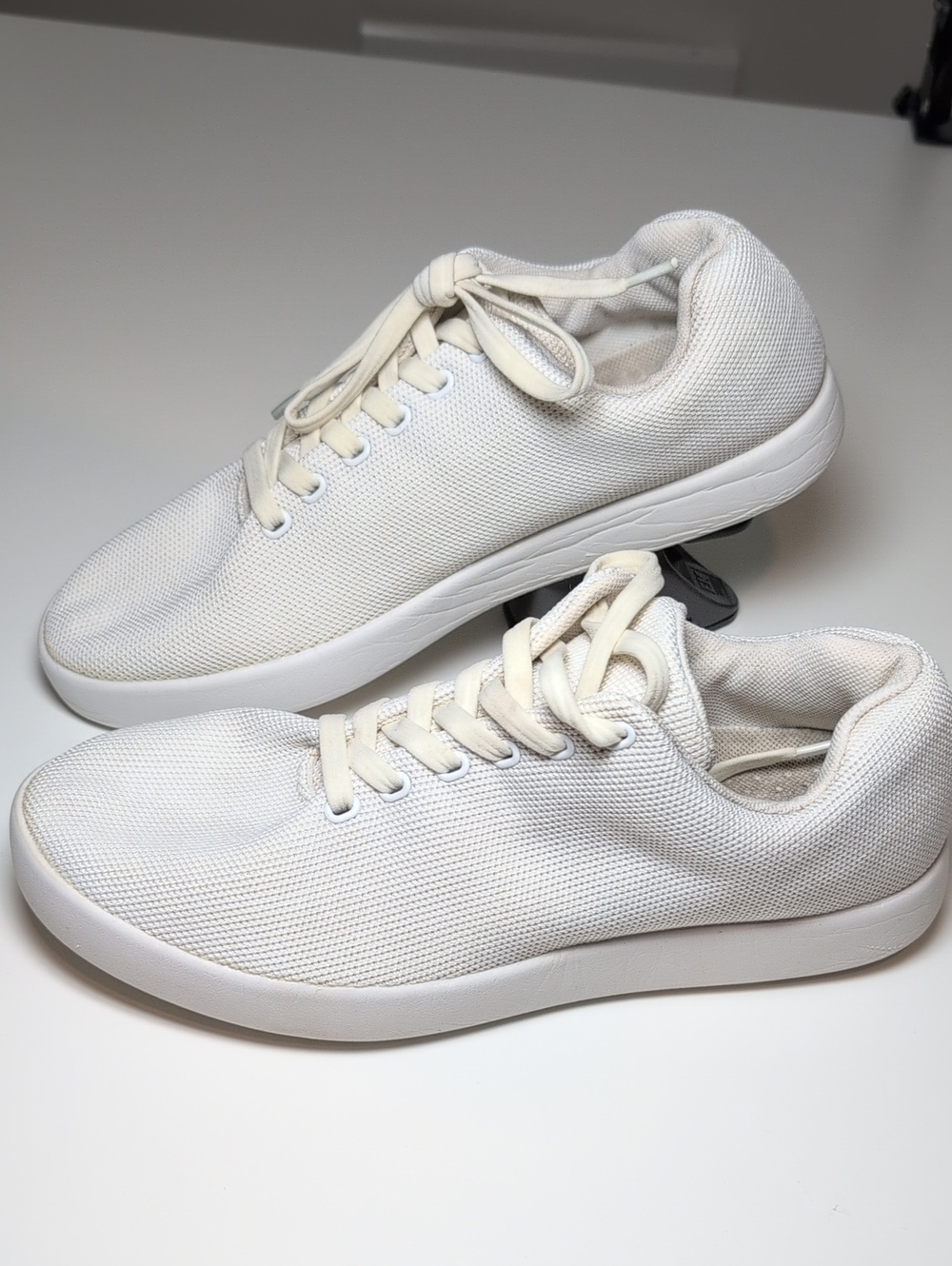 Atoms Knit Lace-Up Sneakers in Off-White
